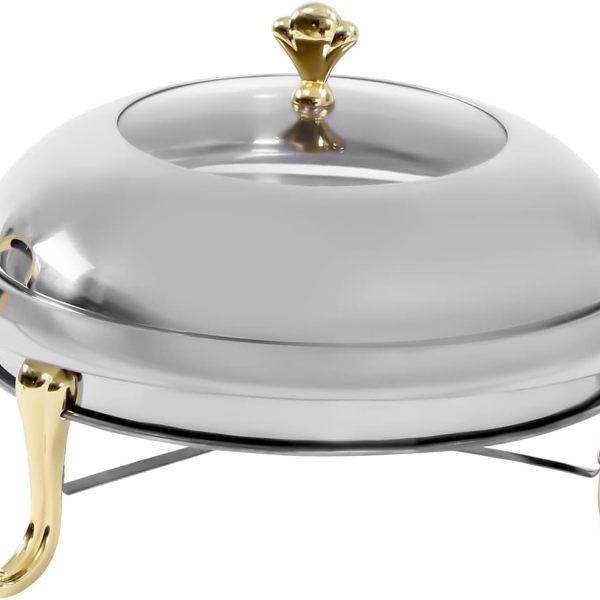 Réchauffeur de nourriture rond en acier inoxydable 3L avec couvercle Récipient chauffant pour buffet de fête de cuisine