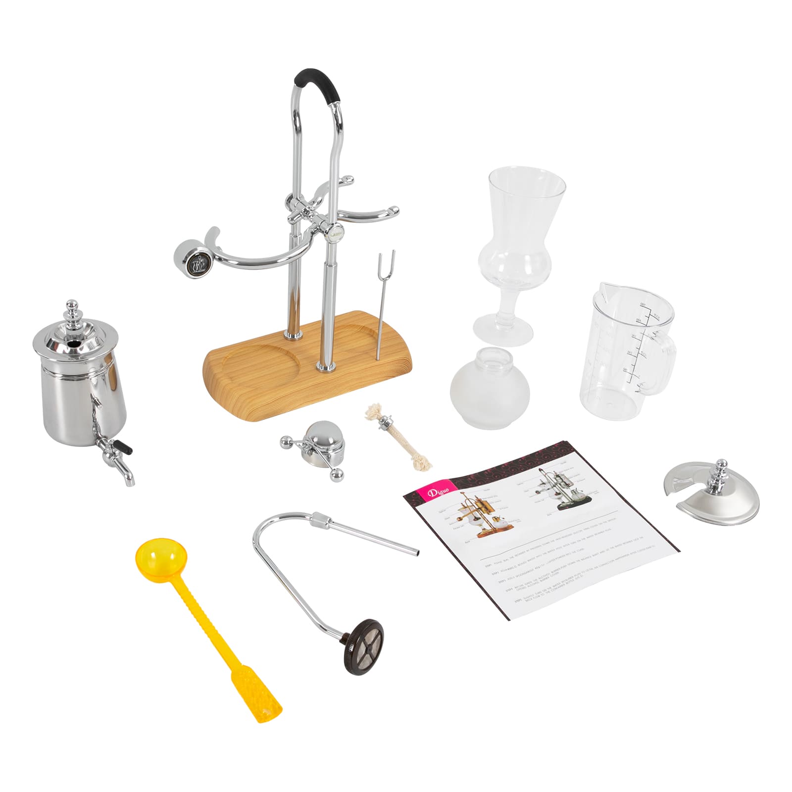 Cafetière Siphon En Verre Rétro - Machine à Café à Piston Sous Vide - 4 Tasses/400ml - Base Bois Et Lampe Alcool - Style Belge (Doré) - 9