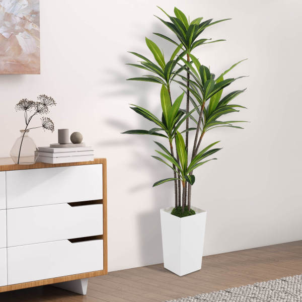 Dracaena artificiel, plante artificielle, décoration de salon, bureau, jardin, blanc