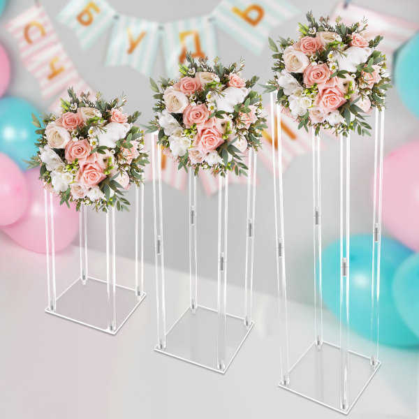 CNCEST – Vase en acrylique pour centres de table de mariage, support de fleurs en colonne transparente, affichage géométrique pour la décoration de la maison, 3 pièces