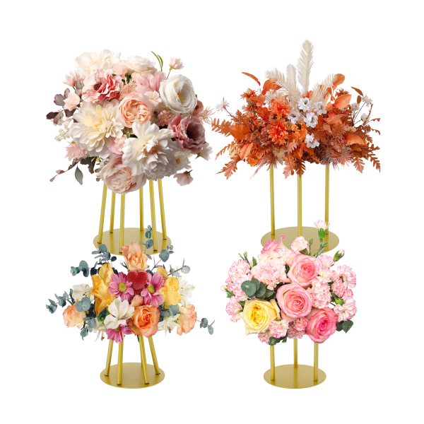 Lot de 4 supports de fleurs en métal doré, supports de plantes en pot en métal, supports de pots de fleurs ronds