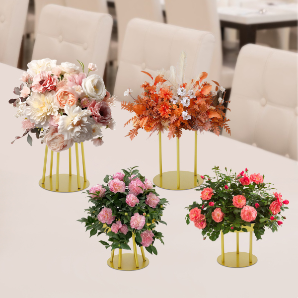 Lot de 4 supports de fleurs en métal doré, supports de plantes en pot en métal, supports de pots de fleurs ronds