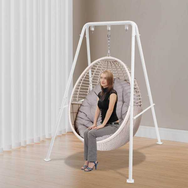 Cadre de chaise suspendue en métal blanc, support de balançoire intérieur/extérieur – Structure triangulaire, montage facile Cadre de chaise suspendue en métal blanc, support de balançoire intérieur/extérieur – Structure triangulaire, montage facile