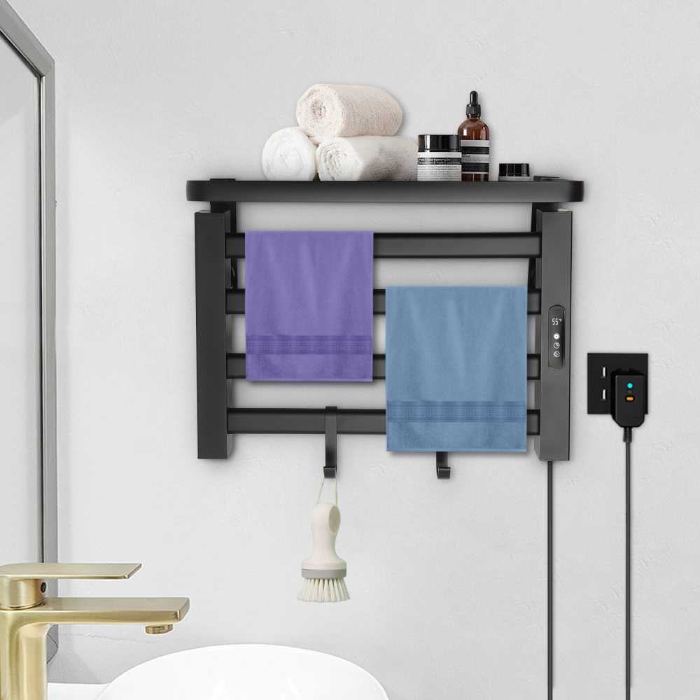 Radiateur sèche-serviettes électrique 80W avec interrupteur tactile, minuterie, sèche-serviettes, radiateur de salle de bain IPX4 noir