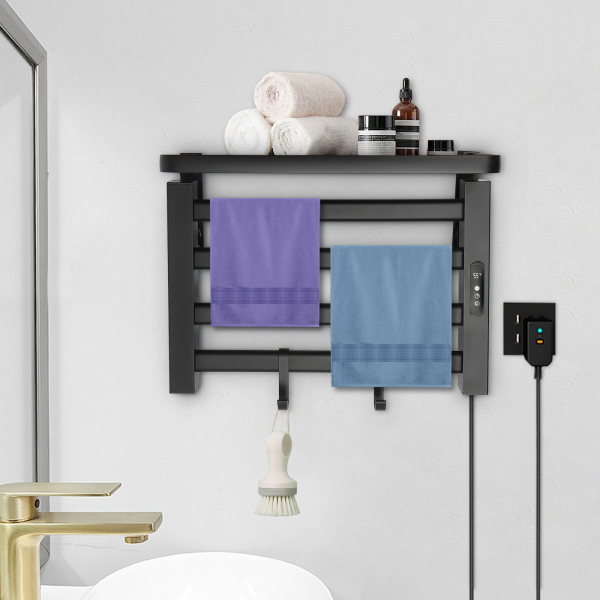 Radiateur sèche-serviettes électrique 80W avec interrupteur tactile, minuterie, sèche-serviettes, radiateur de salle de bain IPX4 noir