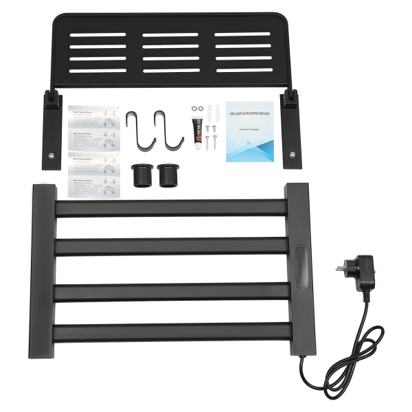 Radiateur sèche-serviettes électrique 80W avec interrupteur tactile, minuterie, sèche-serviettes, radiateur de salle de bain IPX4 noir
