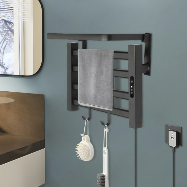 Radiateur sèche-serviettes électrique 80W avec interrupteur tactile, minuterie, sèche-serviettes, radiateur de salle de bain IPX4 noir