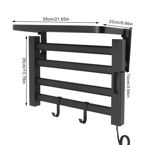 Radiateur sèche-serviettes électrique 80W avec interrupteur tactile, minuterie, sèche-serviettes, radiateur de salle de bain IPX4 noir