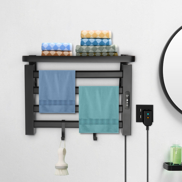 Radiateur sèche-serviettes électrique 80W avec interrupteur tactile, minuterie, sèche-serviettes, radiateur de salle de bain IPX4 noir