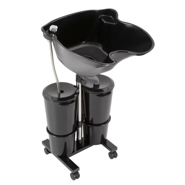 Lavabo de salon de coiffure portable, pivotant et réglable en hauteur avec 2 seaux et tuyaux de vidange pour coiffeurs et particuliers, noir