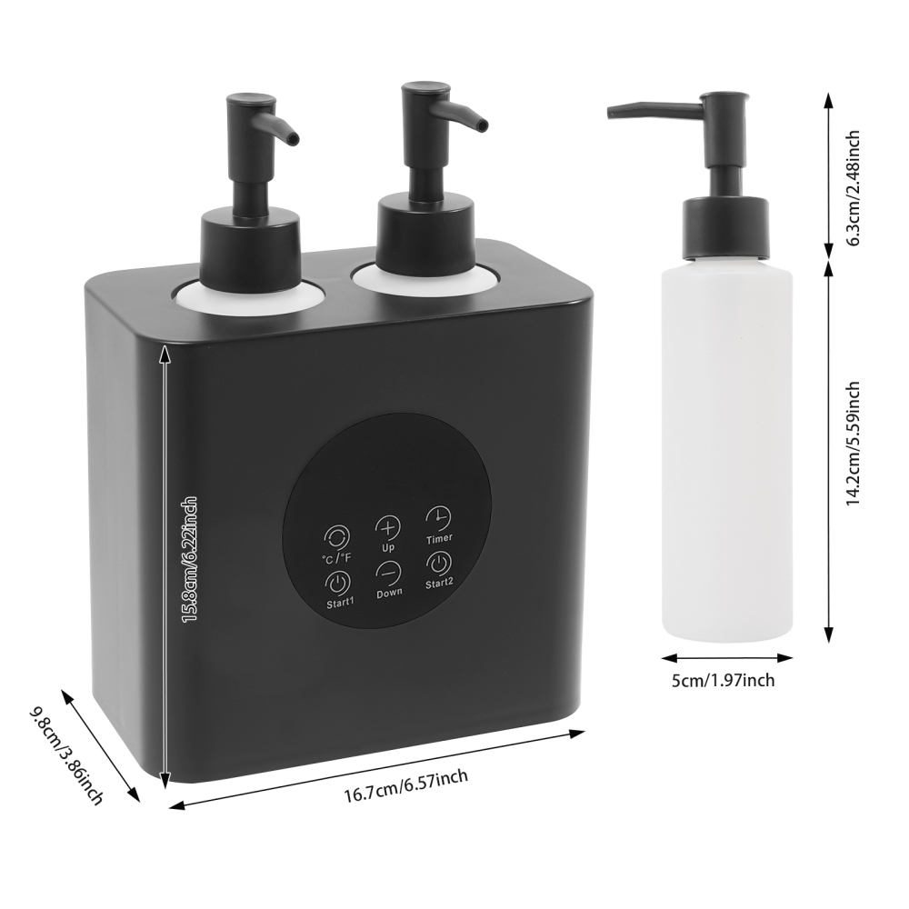 Chauffe-huile de massage avec distributeurs de bouteilles d'huile, chauffe-huile de massage électrique, chauffe-huile de massage - Double bouteille noire