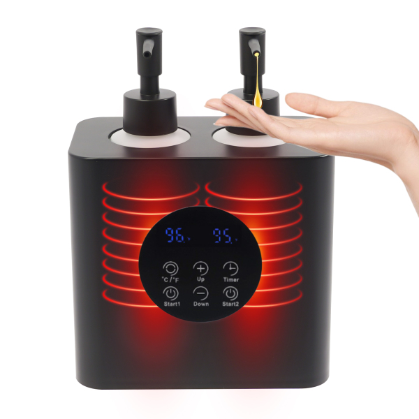 Chauffe-huile de massage avec distributeurs de bouteilles d'huile, chauffe-huile de massage électrique, chauffe-huile de massage - Double bouteille noire Chauffe-huile de massage avec distributeurs de bouteilles d'huile, chauffe-huile de massage électrique, chauffe-huile de massage - Double bouteille noire