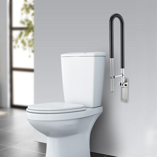 Barres d'appui pliantes de 23,6 pouces, support de sécurité mural pour toilettes, noir