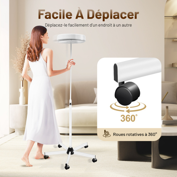 Lampe Loupe 5 Dioptries Sur Pied à 4 Roulettes - Éclairage Intégré Pour Esthétique, Bijouterie...