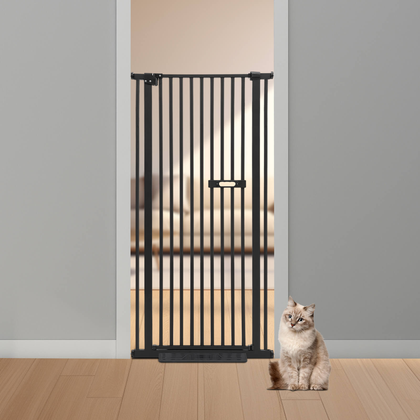 Barrière De Protection Pour Animaux 150 Cm - Hauteur Réglable 76-85 Cm, Fermeture Automatique, Blanche - 4