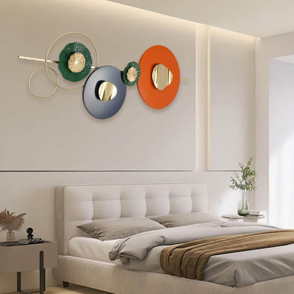 Décoration murale en métal, tableau mural en métal, décoration murale ronde géométrique en métal pour halls, chambres, dressings, hôtels, librairies