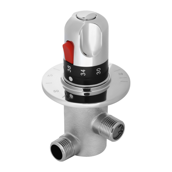 Robinet d'angle de salle de bains G1/2 ", cuivre massif, argent, interrupteur de douche à trois voies, mitigeur thermostatique de douche manuel, idéal pour une utilisation dans les éviers