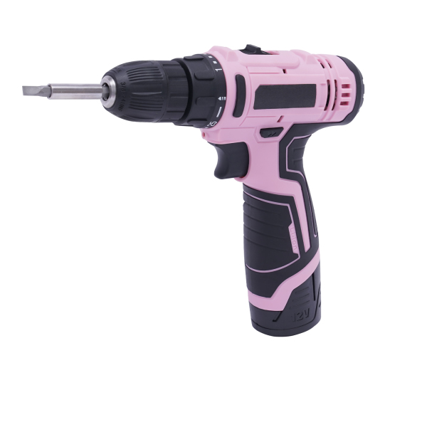 Perceuse sans fil rose 21 pièces, perceuse électrique 12 volts, mandrin rapide 3/8