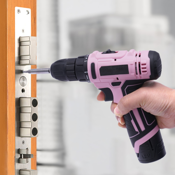 Perceuse sans fil rose 21 pièces, perceuse électrique 12 volts, mandrin rapide 3/8