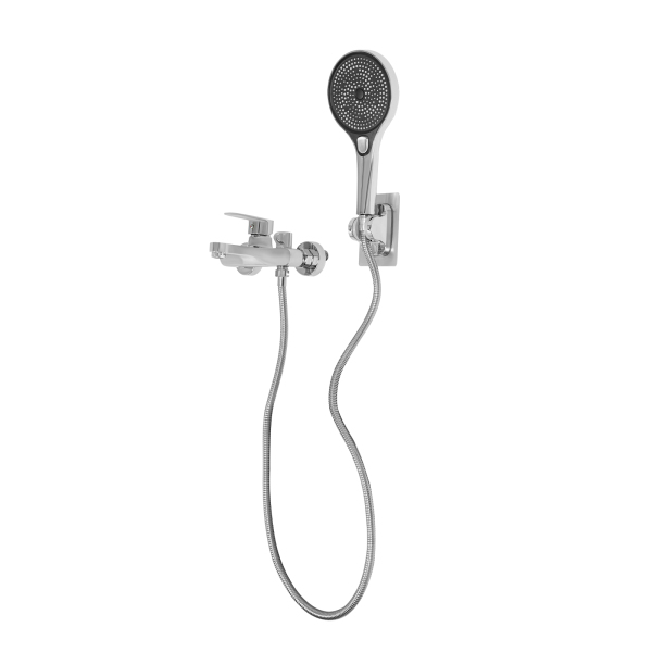 Ensemble de robinet mitigeur de douche et de bain, robinet de baignoire avec douchette, robinet mural de baignoire avec pommeau de douche - Argent