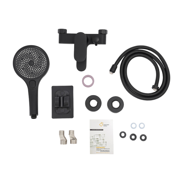Ensemble de robinet mitigeur de douche et de bain, robinet de baignoire avec douchette à main, robinet mural de baignoire avec pommeau de douche - Noir