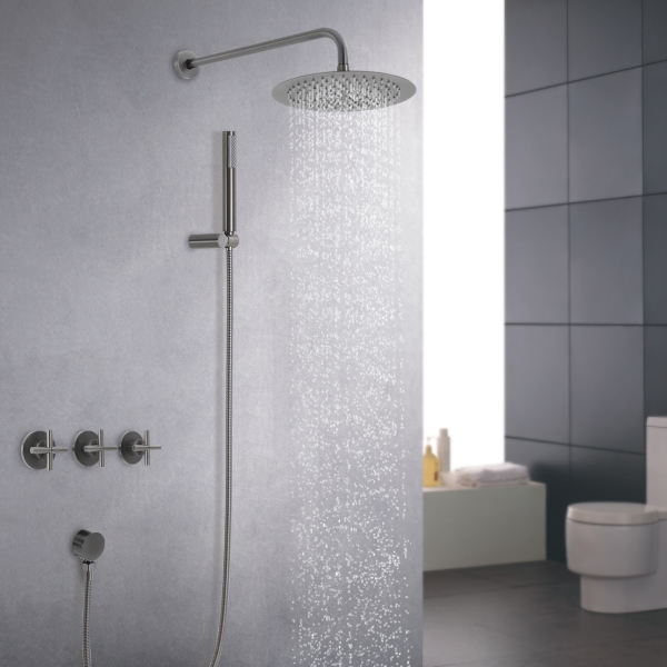 Ensemble de douche moderne, 25 cm, avec douchette à main, montage mural - Gris hydrofuge
