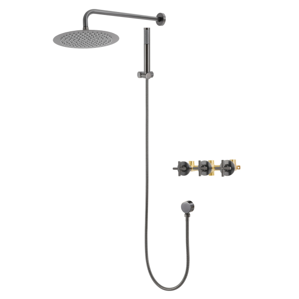 Ensemble de douche moderne, 25 cm, avec douchette à main, montage mural - Gris hydrofuge