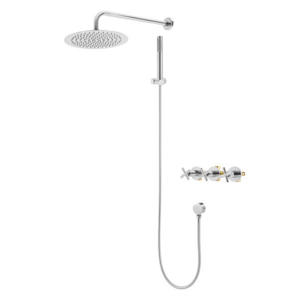 Ensemble de douche moderne, 25 cm, avec douchette à main, montage mural - Plaqué argent