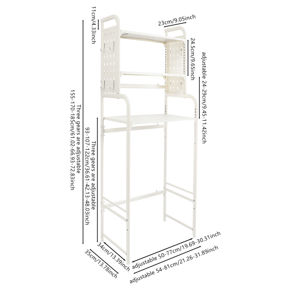 Étagère réglable pour buanderie, étagère extensible pour le rangement de la machine à laver et du sèche-linge au-dessus des toilettes Étagère réglable pour buanderie, étagère extensible pour le rangement de la machine à laver et du sèche-linge au-dessus des toilettes