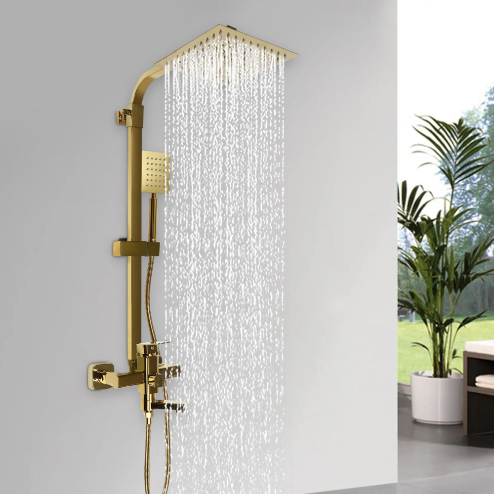 Set De Douche Complète Or Avec Pommeau Pluie 8" Et Douchette à Main - GATTOHOME