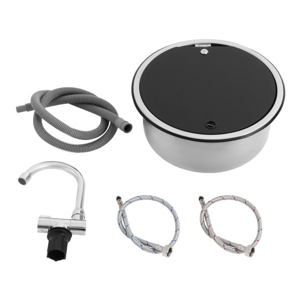 Évier de cuisine pour camping-car 340 x 340 mm, avec robinet rabattable, en acier inoxydable. Évier de cuisine pour camping-car 340 x 340 mm, avec robinet rabattable, en acier inoxydable.