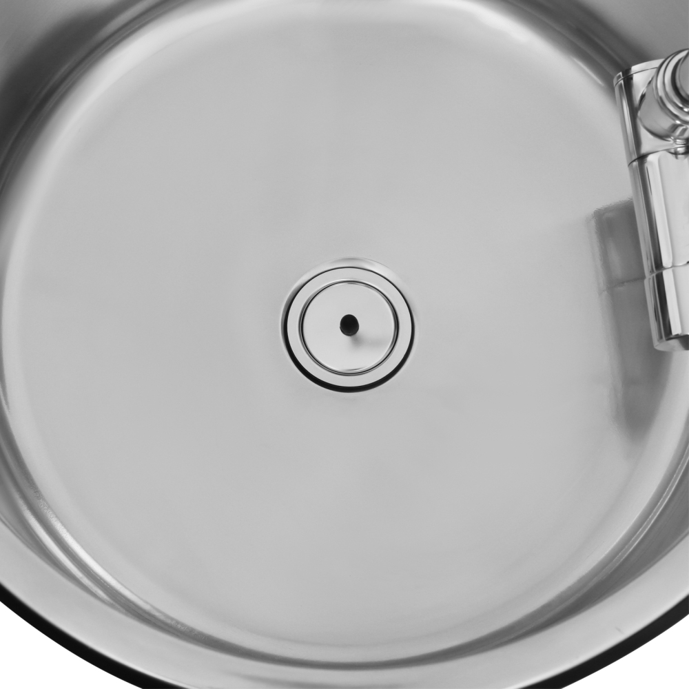 Évier de cuisine pour camping-car 340 x 340 mm, avec robinet rabattable, en acier inoxydable.