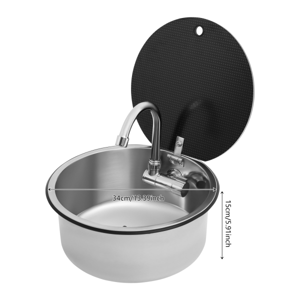 Évier de cuisine pour camping-car 340 x 340 mm, avec robinet rabattable, en acier inoxydable. Évier de cuisine pour camping-car 340 x 340 mm, avec robinet rabattable, en acier inoxydable.