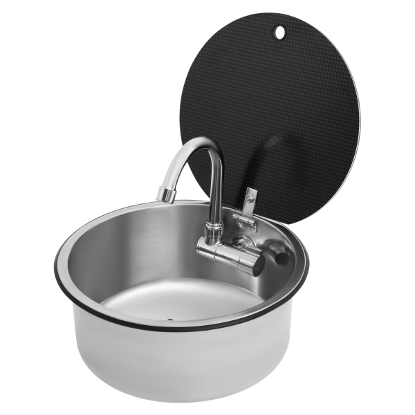 Évier de cuisine pour camping-car 340 x 340 mm, avec robinet rabattable, en acier inoxydable. Évier de cuisine pour camping-car 340 x 340 mm, avec robinet rabattable, en acier inoxydable.