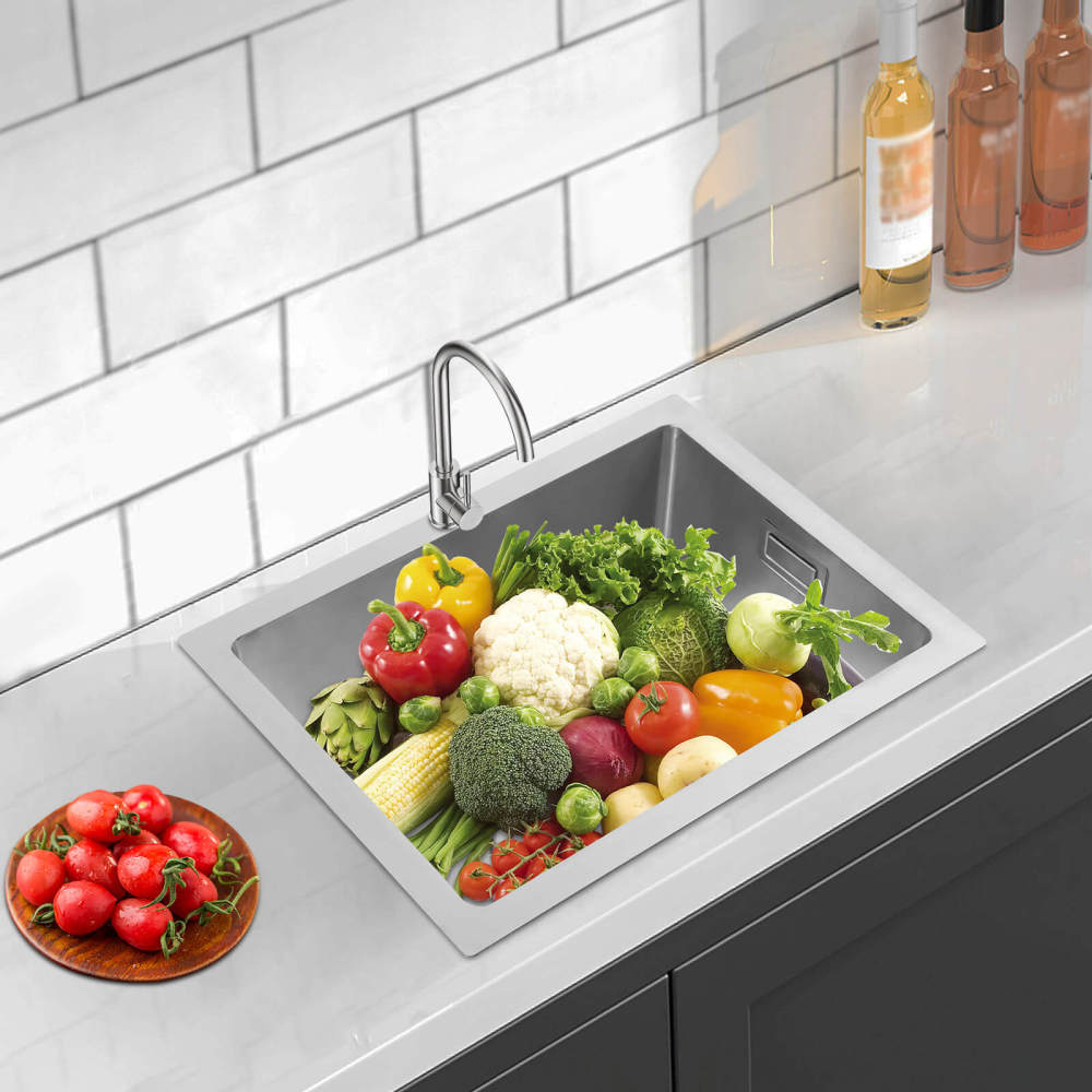 Évier de cuisine en acier inoxydable argenté 30 x 40 cm avec bonde - Grande capacité, installation facile