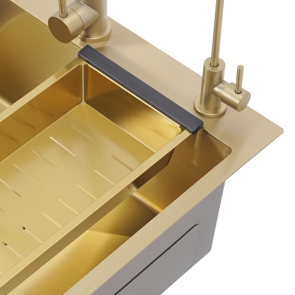 Évier doré 60x45 + ensemble de bonde + distributeur de savon doré + grand robinet incurvé doré + robinet purificateur d'eau doré + panier de vidange épais doré Évier doré 60x45 + ensemble de bonde + distributeur de savon doré + grand robinet incurvé doré + robinet purificateur d'eau doré + panier de vidange épais doré