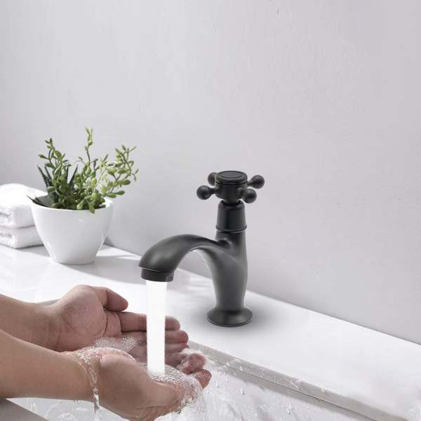 Robinet d'eau froide simple, laiton, brossé, noir, pour salles de bains et cuisines
