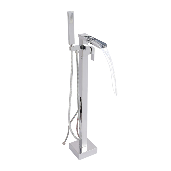 Robinet de baignoire autoportant, robinet avec douchette, robinet de baignoire pour salles de bains résidentielles et hôtels haut de gamme - Argent