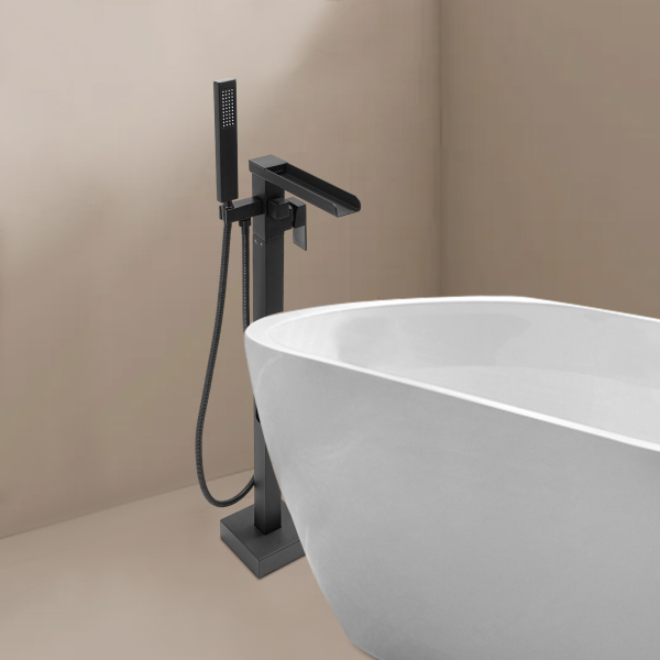 Robinet de baignoire autoportant, robinet avec douchette, robinet de baignoire pour salles de bains résidentielles et hôtels haut de gamme - Noir