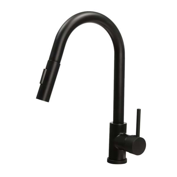 Robinet de cuisine noir avec douchette extractible pivotant à 360°, Robinet de cuisine extensible, deux modes d'eau double utilisation chaude et froide