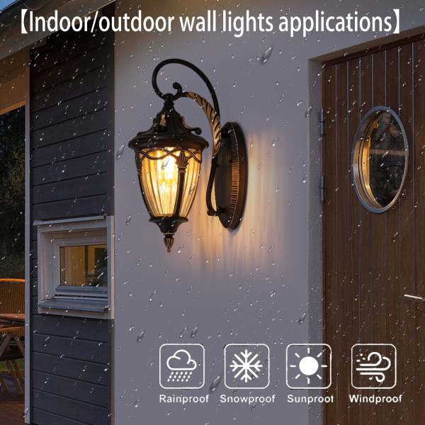 Appliques murales noires et dorées, luminaire mural extérieur de 20.87 pouces de hauteur, aluminium étanche avec verre
