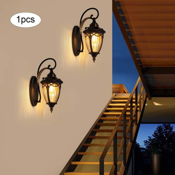 Appliques murales noires et dorées, luminaire mural extérieur de 20.87 pouces de hauteur, aluminium étanche avec verre