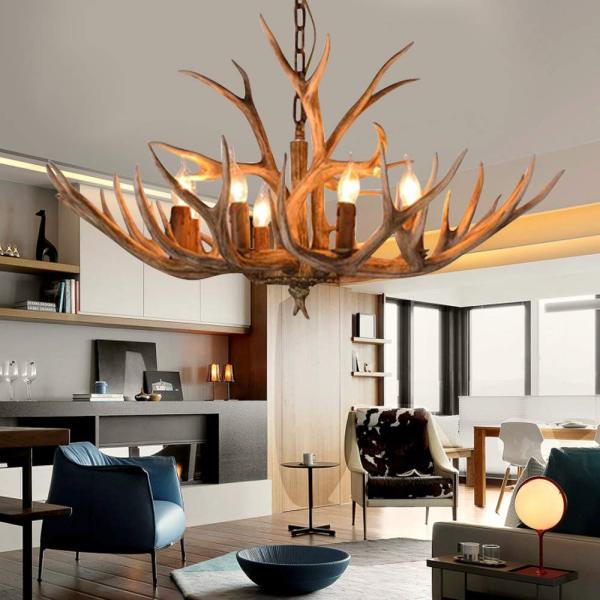 Lustre Rétro 6 Bras En Résine - Style Bois De Cerf Vintage Pour Ambiance Unique