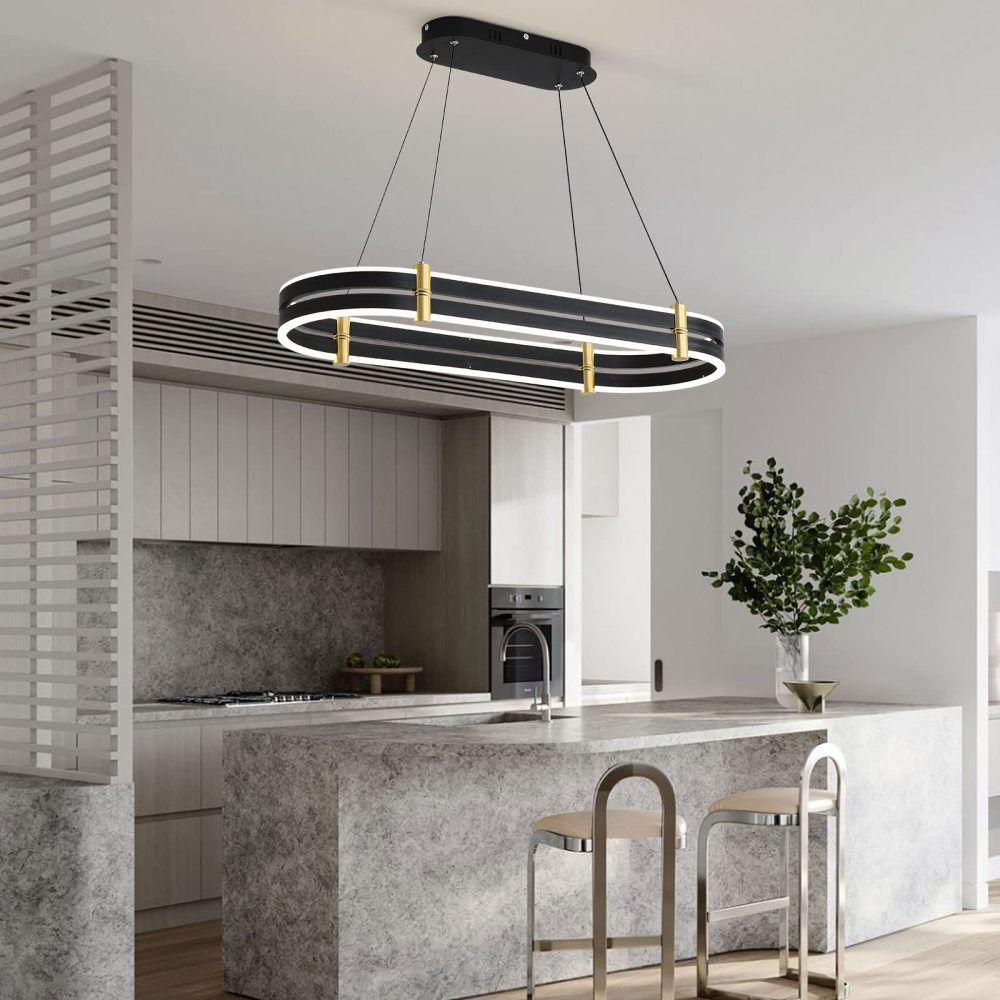 Moderne LED Lustres Hautement Réglable Salon Table à Manger Plafond Suspension Lampe Pour Îlot De Cuisine Salle à Manger Bureau Bar Éclairage Intérieur Décor Plafonnier (Noir, Lumière Chaude