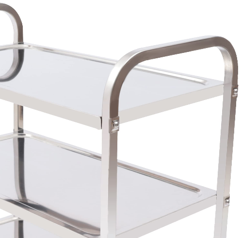 Chariot de restauration à 3 étages en acier inoxydable avec frein en acier inoxydable Taille S