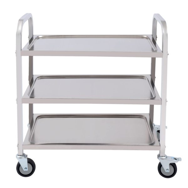 Chariot de restauration à 3 étages en acier inoxydable avec frein en acier inoxydable Taille S Chariot de restauration à 3 étages en acier inoxydable avec frein en acier inoxydable Taille S