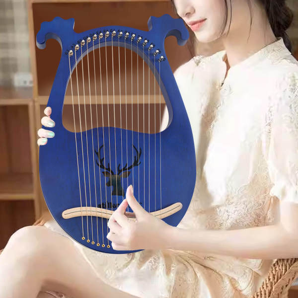 Lyre Harp - Clé d'accordage en acajou - 16 cordes - Style vintage - En bois d'acajou - Cadeau - Clé d'accordage - Cordes