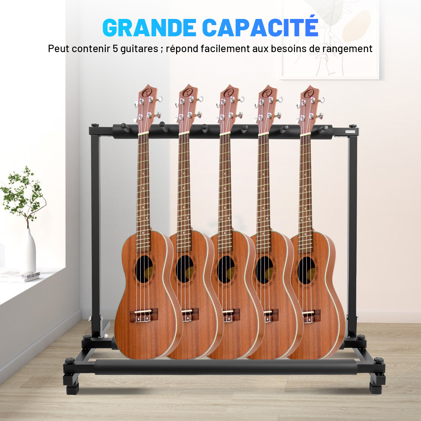 Support Pour Guitare Acoustique Folk - Noir - Stable Et Simple - Pour Guitare Et Basse - Protège L'instrument - 3