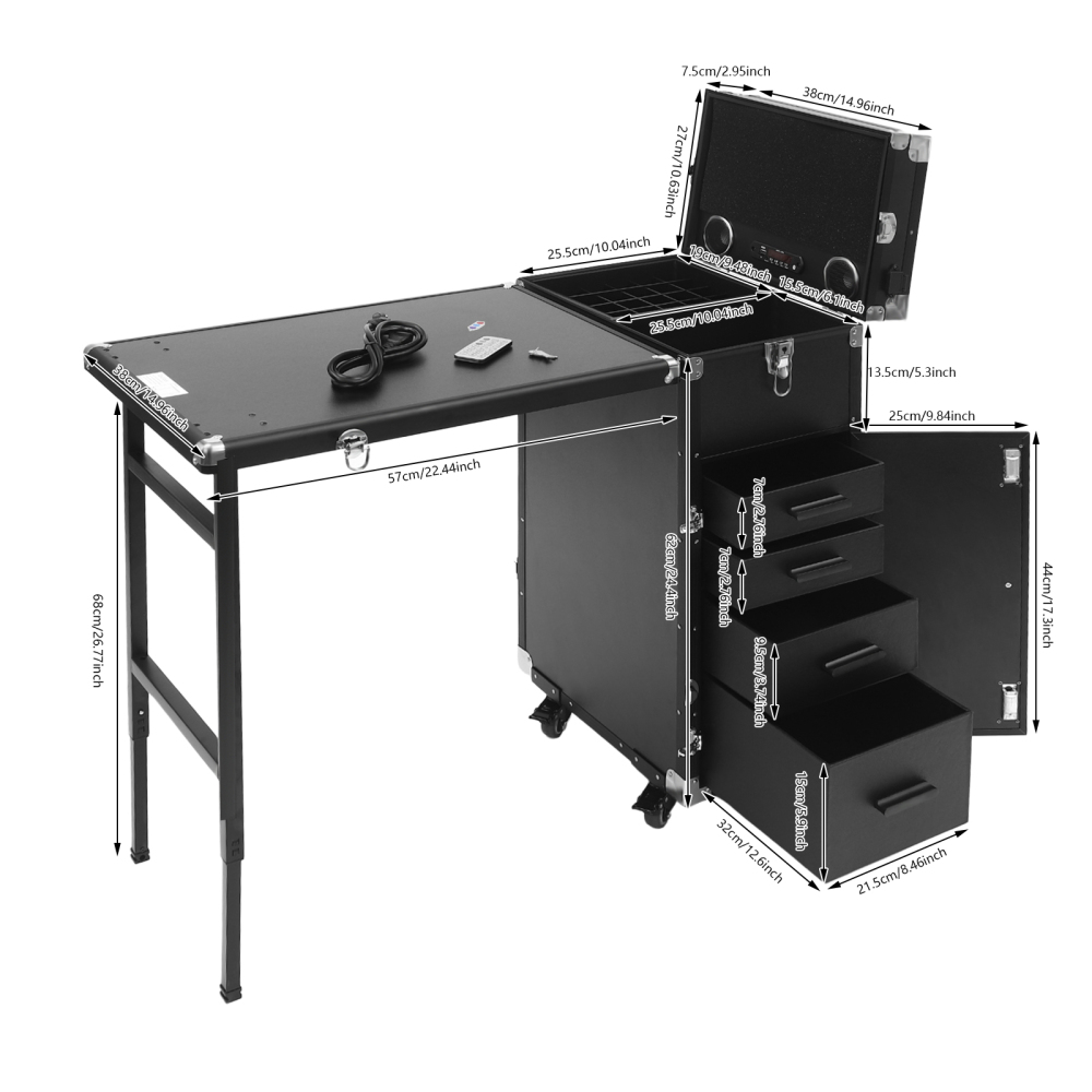 Table de manucure à roulettes, chariot de rangement pour cosmétiques, mallette de maquillage pour une utilisation en extérieur