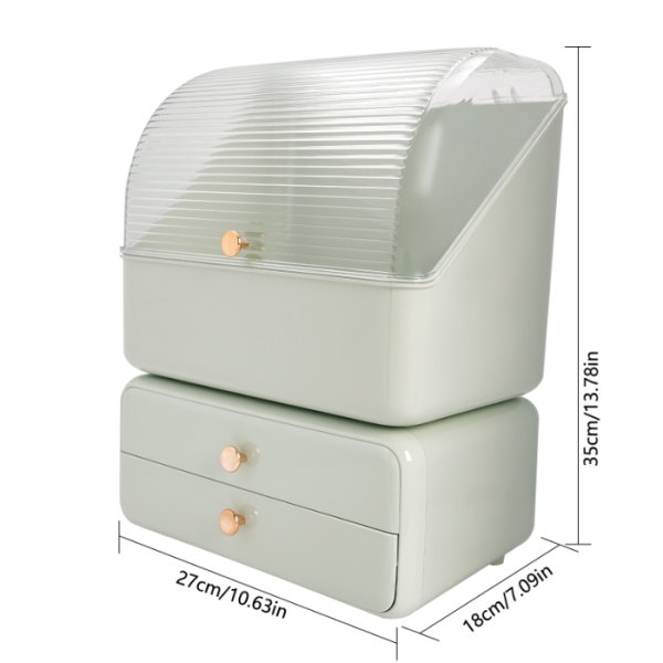 Ensemble 2 pièces de boîte de rangement pour cosmétiques (boîte de maquillage + tube de rangement pour pinceaux de maquillage) - vert